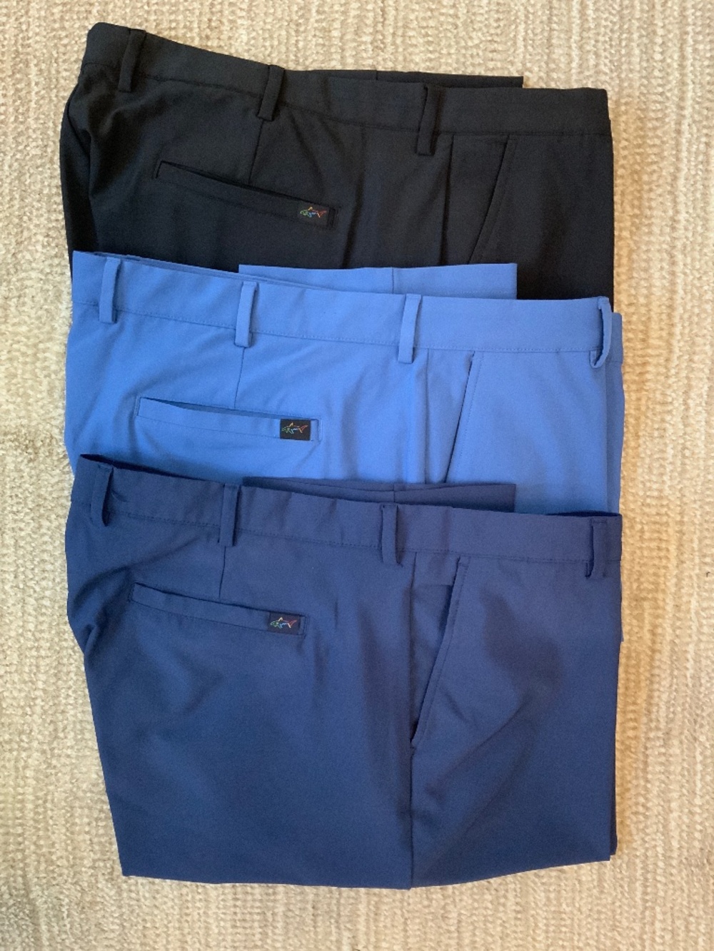 3 pairs men’s Greg Norman golf pants navy black dusty blue 42x34